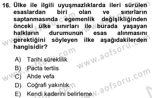 Uluslararası Hukuk 1 Dersi Ara Sınavı Deneme Sınav Soruları 16. Soru