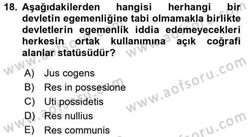 Uluslararası Hukuk 1 Dersi 2022 - 2023 Yılı (Vize) Ara Sınav Soruları 18. Soru