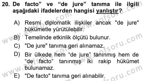 Uluslararası Hukuk 1 Dersi Ara Sınavı Deneme Sınav Soruları 20. Soru