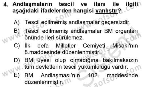 Uluslararası Hukuk 1 Dersi 2022 - 2023 Yılı (Vize) Ara Sınav Soruları 4. Soru