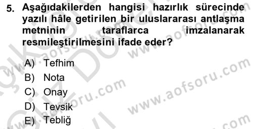 Uluslararası Hukuk 1 Dersi Ara Sınavı Deneme Sınav Soruları 5. Soru