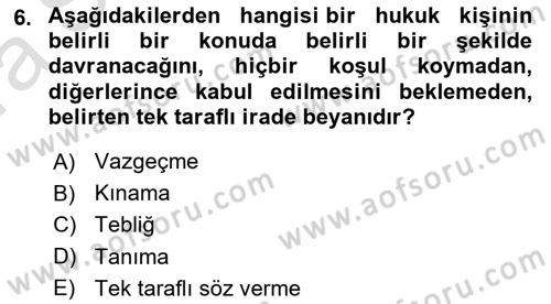 Uluslararası Hukuk 1 Dersi 2022 - 2023 Yılı (Vize) Ara Sınav Soruları 6. Soru