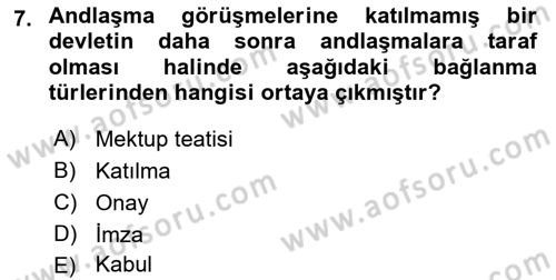 Uluslararası Hukuk 1 Dersi 2022 - 2023 Yılı (Vize) Ara Sınav Soruları 7. Soru