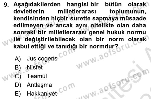 Uluslararası Hukuk 1 Dersi 2022 - 2023 Yılı (Vize) Ara Sınav Soruları 9. Soru