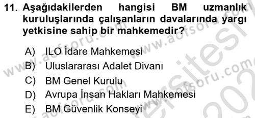 Uluslararası Hukuk 1 Dersi 2022 - 2023 Yılı (Final) Dönem Sonu Sınavı 11. Soru