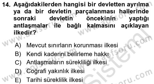 Uluslararası Hukuk 1 Dersi 2022 - 2023 Yılı (Final) Dönem Sonu Sınav Soruları 14. Soru