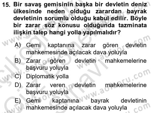 Uluslararası Hukuk 1 Dersi 2022 - 2023 Yılı (Final) Dönem Sonu Sınav Soruları 15. Soru