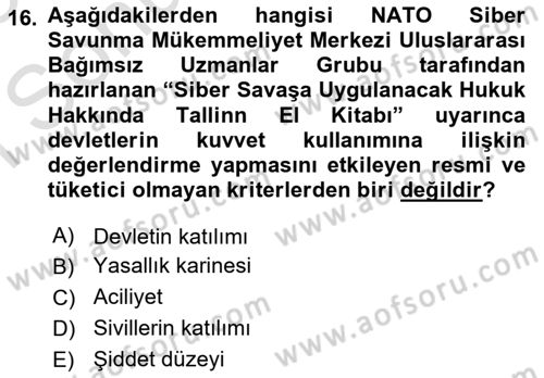 Uluslararası Hukuk 1 Dersi 2022 - 2023 Yılı (Final) Dönem Sonu Sınav Soruları 16. Soru
