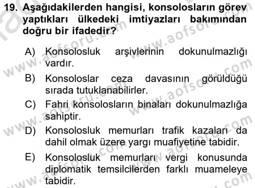 Uluslararası Hukuk 1 Dersi 2022 - 2023 Yılı (Final) Dönem Sonu Sınav Soruları 19. Soru