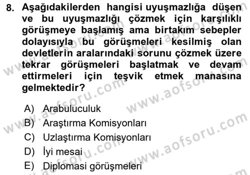 Uluslararası Hukuk 1 Dersi 2022 - 2023 Yılı (Final) Dönem Sonu Sınavı 8. Soru