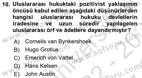Uluslararası Hukuk 1 Dersi 2022 - 2023 Yılı Yaz Okulu Sınav Soruları 10. Soru