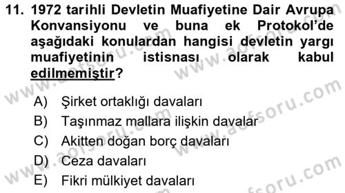 Uluslararası Hukuk 1 Dersi 2022 - 2023 Yılı Yaz Okulu Sınav Soruları 11. Soru