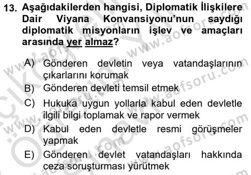 Uluslararası Hukuk 1 Dersi 2022 - 2023 Yılı Yaz Okulu Sınav Soruları 13. Soru