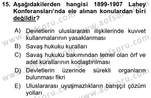 Uluslararası Hukuk 1 Dersi 2022 - 2023 Yılı Yaz Okulu Sınav Soruları 15. Soru