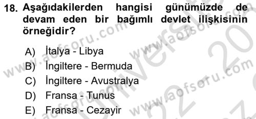 Uluslararası Hukuk 1 Dersi 2022 - 2023 Yılı Yaz Okulu Sınav Soruları 18. Soru