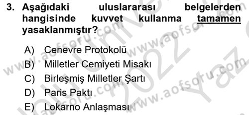Uluslararası Hukuk 1 Dersi 2022 - 2023 Yılı Yaz Okulu Sınav Soruları 3. Soru