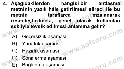 Uluslararası Hukuk 1 Dersi 2022 - 2023 Yılı Yaz Okulu Sınav Soruları 4. Soru