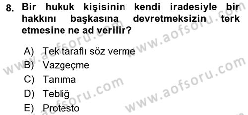 Uluslararası Hukuk 1 Dersi 2022 - 2023 Yılı Yaz Okulu Sınav Soruları 8. Soru