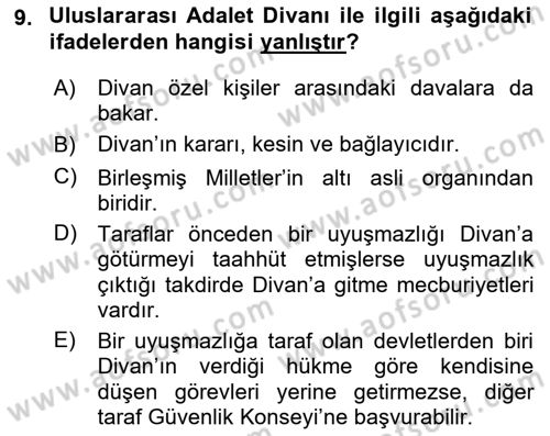 Uluslararası Hukuk 1 Dersi 2022 - 2023 Yılı Yaz Okulu Sınav Soruları 9. Soru
