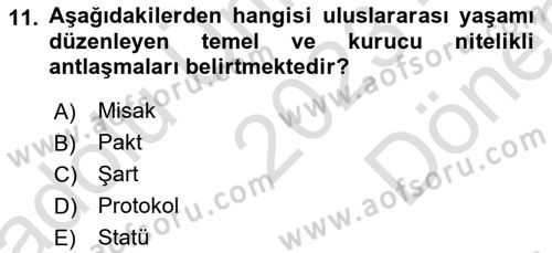 Uluslararası Hukuk 1 Dersi 2023 - 2024 Yılı (Final) Dönem Sonu Sınav Soruları 11. Soru