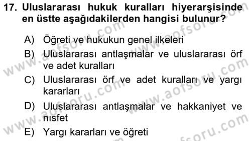 Uluslararası Hukuk 1 Dersi 2023 - 2024 Yılı (Final) Dönem Sonu Sınav Soruları 17. Soru