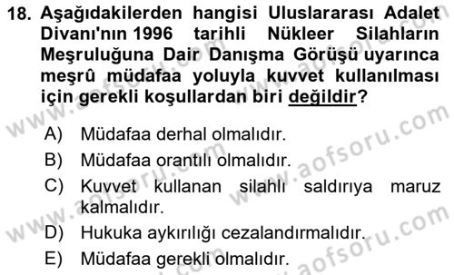 Uluslararası Hukuk 1 Dersi 2023 - 2024 Yılı (Final) Dönem Sonu Sınav Soruları 18. Soru