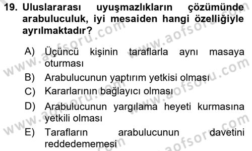 Uluslararası Hukuk 1 Dersi 2023 - 2024 Yılı (Final) Dönem Sonu Sınav Soruları 19. Soru