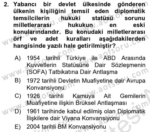Uluslararası Hukuk 1 Dersi 2023 - 2024 Yılı (Final) Dönem Sonu Sınav Soruları 2. Soru