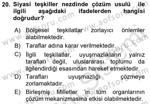 Uluslararası Hukuk 1 Dersi 2023 - 2024 Yılı (Final) Dönem Sonu Sınav Soruları 20. Soru