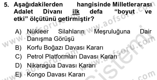 Uluslararası Hukuk 1 Dersi 2023 - 2024 Yılı (Final) Dönem Sonu Sınav Soruları 5. Soru
