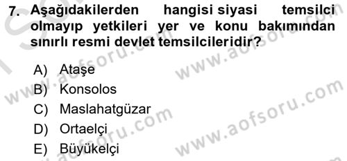 Uluslararası Hukuk 1 Dersi 2023 - 2024 Yılı (Final) Dönem Sonu Sınav Soruları 7. Soru