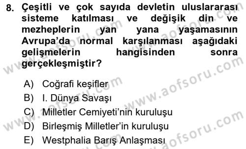 Uluslararası Hukuk 1 Dersi 2023 - 2024 Yılı (Final) Dönem Sonu Sınav Soruları 8. Soru