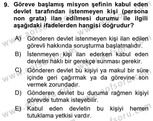Uluslararası Hukuk 1 Dersi 2023 - 2024 Yılı (Final) Dönem Sonu Sınav Soruları 9. Soru