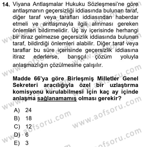 Uluslararası Hukuk 1 Dersi 2024 - 2025 Yılı (Vize) Ara Sınav Soruları 14. Soru