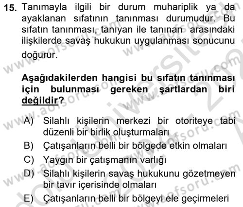 Uluslararası Hukuk 1 Dersi 2024 - 2025 Yılı (Vize) Ara Sınav Soruları 15. Soru