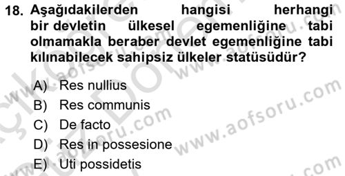 Uluslararası Hukuk 1 Dersi 2024 - 2025 Yılı (Vize) Ara Sınav Soruları 18. Soru