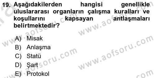 Uluslararası Hukuk 1 Dersi 2024 - 2025 Yılı (Vize) Ara Sınav Soruları 19. Soru
