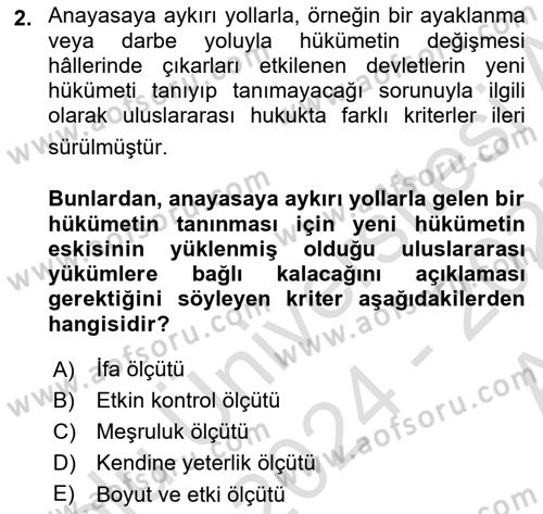 Uluslararası Hukuk 1 Dersi 2024 - 2025 Yılı (Vize) Ara Sınav Soruları 2. Soru
