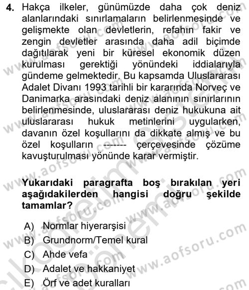Uluslararası Hukuk 1 Dersi 2024 - 2025 Yılı (Vize) Ara Sınav Soruları 4. Soru