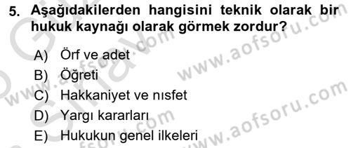 Uluslararası Hukuk 1 Dersi 2024 - 2025 Yılı (Vize) Ara Sınav Soruları 5. Soru