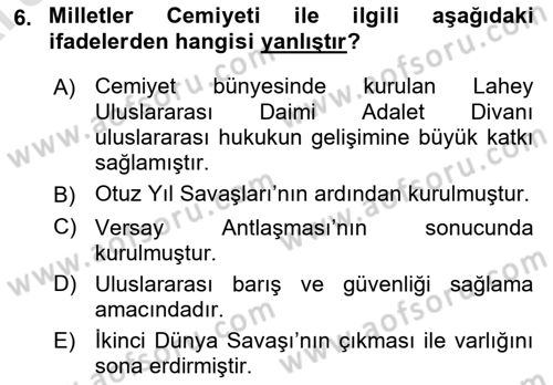 Uluslararası Hukuk 1 Dersi 2024 - 2025 Yılı (Vize) Ara Sınav Soruları 6. Soru