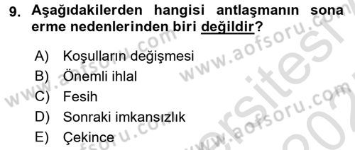Uluslararası Hukuk 1 Dersi 2024 - 2025 Yılı (Vize) Ara Sınav Soruları 9. Soru