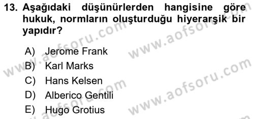 Uluslararası Hukuk 1 Dersi 2024 - 2025 Yılı (Final) Dönem Sonu Sınav Soruları 13. Soru