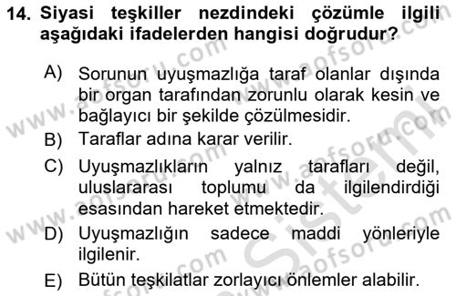 Uluslararası Hukuk 1 Dersi 2024 - 2025 Yılı (Final) Dönem Sonu Sınav Soruları 14. Soru