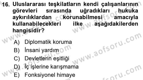 Uluslararası Hukuk 1 Dersi 2024 - 2025 Yılı (Final) Dönem Sonu Sınav Soruları 16. Soru