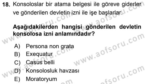 Uluslararası Hukuk 1 Dersi 2024 - 2025 Yılı (Final) Dönem Sonu Sınav Soruları 18. Soru