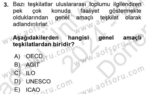 Uluslararası Hukuk 1 Dersi 2024 - 2025 Yılı (Final) Dönem Sonu Sınav Soruları 3. Soru