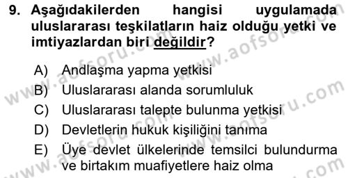 Uluslararası Hukuk 1 Dersi 2024 - 2025 Yılı (Final) Dönem Sonu Sınav Soruları 9. Soru