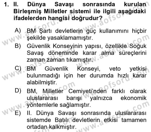 Uluslararası Hukuk 1 Dersi 2025 - 2026 Yılı (Vize) Ara Sınav Soruları 1. Soru