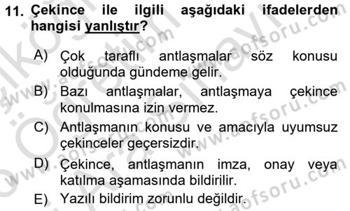 Uluslararası Hukuk 1 Dersi 2025 - 2026 Yılı (Vize) Ara Sınav Soruları 11. Soru